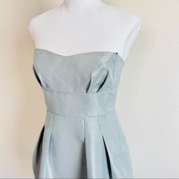 BCBG Max Azria Silver Woven Strapless Cocktail Mini Dress - Picture 3 of 12